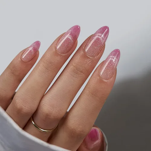 Miniatura 20 de BTArtbox Uñas cortas a presión, color negro, francés, almendra, con pegamento y pestañas adhesivas para mujeres en 16 tamaños, kit de 32 uñas de gel