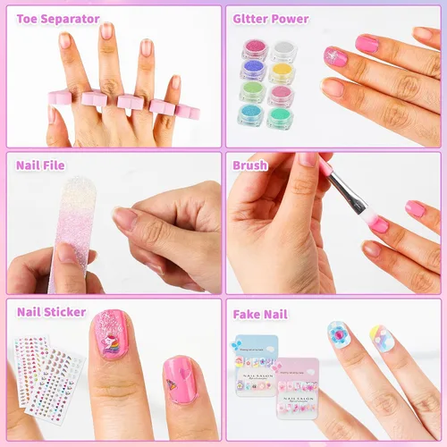 Miniatura 4 de Juego de esmaltes de uñas para niñas, kit de salón de esmalte de uñas de secado rápido, esmalte de uñas despegable, juguetes de regalo ideal