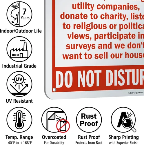Miniatura 7 de SmartSign Security cartel, leyenda ""Do Not Knock - Do Not Disturb", rojo sobre blanco, Rojo sobre blanco, 1