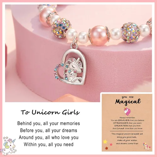 Miniatura 2 de HGDEER Regalos de graduación preescolar de jardín de infantes para niñas pequeñas Pulsera de unicornio para hijanietasobrina Pulsera de perlas