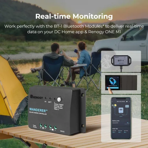 Miniatura 5 de Renogy - Kit básico de panel solar de 100W 12V, panel solar monocristalino de 100 vatios, controlador de carga PWM LCD de 30A, kit de adaptadores
