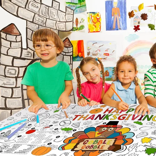 Miniatura 7 de Cartel de actividad familiar de Acción de Gracias - 31.5 x 72 pulgadas, fiesta de Acción de Gracias con temática de pavo, cartel de colorear