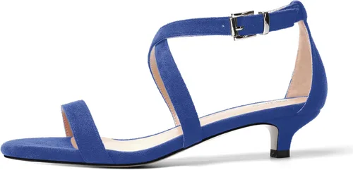 Miniatura 2 de ROSERWISH Sandalias de tacón bajo con hebilla de moda para mujer, con puntera redonda, de gamuza, para boda, 1.5 pulgadas