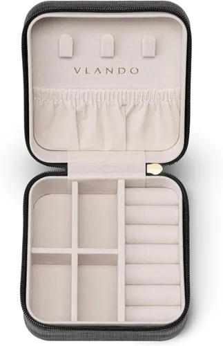 Miniatura 6 de Organizador de joyas Vlando para almacenaje y exhibición, joyero para viaje, imitación de piel, para anillos, aretes, collares., Negro, S