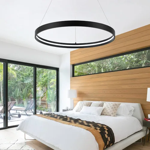 Miniatura 7 de Lámparas de araña LED modernas en negro, lámparas de araña LED contemporáneas regulables de 1 anillo, lámpara colgante LED moderna para sala