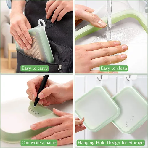 Miniatura 4 de Anjing Recipiente de silicona para loncheras, 2 recipientes de almacenamiento de alimentos con tapas, bolsa reutilizable para preparación