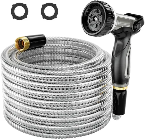 Miniatura 9 de SPECILITE Manguera de jardín corta de 5 pies, manguera líder de acero inoxidable 304 de 1/2 pulgada con accesorios de latón hembra a hembra