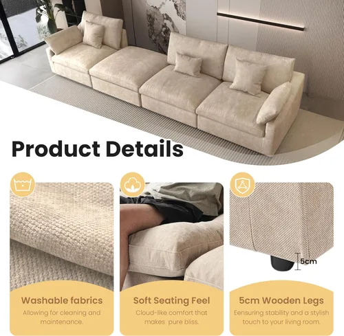 Miniatura 6 de WJShome Sofá Seccional Cloud Couch de 83 pulgadas para sala de estar, sofá seccional modular relleno de plumón, sofás en forma de L con otomana