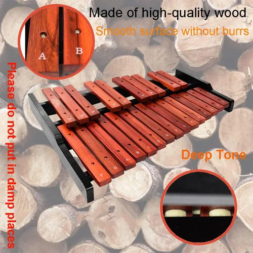 Miniatura 5 de ENNBOM Instrumento de percusión profesional de xilófono portátil Glockenspiel de madera de 25 teclas con mazos y bolsa de transporte