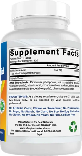 Miniatura 6 de Best Naturals Ácido Pantoténico 500 mg 120 Comprimidos