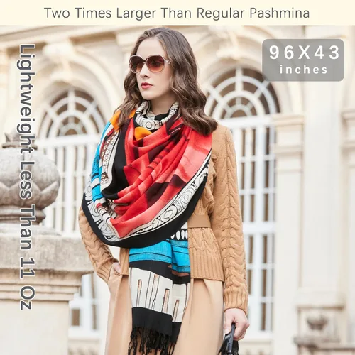 Miniatura 273 de DANA XU Manta de pashmina extragrande 100% de lana merina, bufanda de viaje, bufanda de cachemira para mujer, otoño e invierno, chal de gran