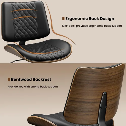 Miniatura 4 de YaFiti Silla de oficina sin brazos, silla de escritorio moderna de mediados de siglo con respaldo de madera de nogal y elevación de gas SGS nivel 3