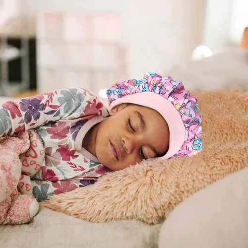 Miniatura 4 de 4 gorros de seda para dormir, gorros de satén para niñas, gorro de dormir de satén para cabello rizado natural y banda ancha elástica