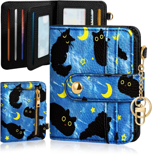 Miniatura 7 de Bistup Cartera para Mujeres Pequeña y Bonita Cartera de Tarjetas de Cuero Genuino RFID con Llavero para Damas Adolescentes Niñas Plegable