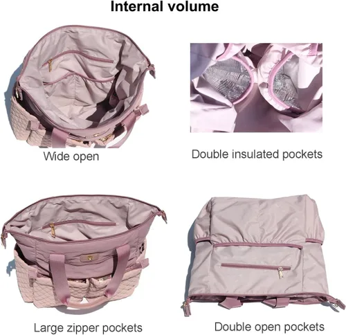 Miniatura 4 de ESVAN Bolsa de pañales Totepack Mochila 2 en 1 para mujer, multifuncional, de gran capacidad, con bolsillos aislados, viaje Multifunctional Rosa