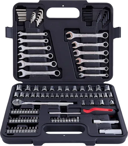 MECHMAX Juego de herramientas mecánicas de 121 piezas, juego de llaves métricas y estándar de 1/4 y 3/8 pulgadas, para general, hogar, automóvil,