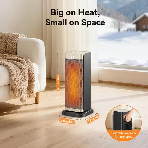 Miniatura 6 de Calentadores de espacio para uso en interiores, calentador eléctrico de 1500 W con termostato, oscilación de 70°, control remoto, 3 modos