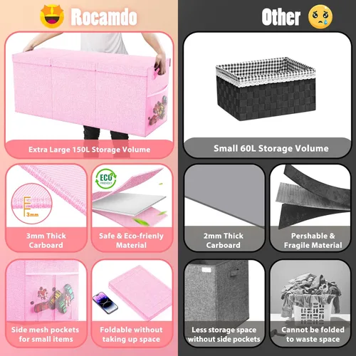 Miniatura 6 de Caja de almacenamiento de juguetes extra grande con divisor de tapa, organizador de juguetes plegable resistente, cofre organizador de juguetes