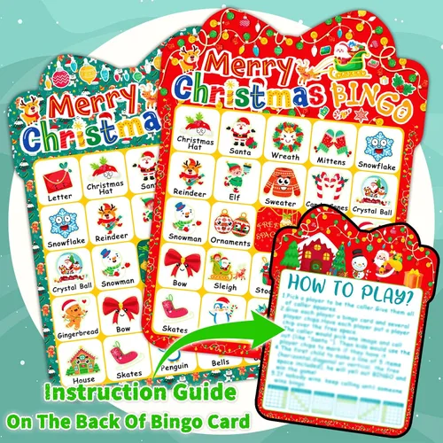 Miniatura 5 de 39 tarjetas de bingo de Navidad, 24 jugadores, lindo juego de bingo de Navidad para niños y adultos, suministros de fiesta, juegos familiares