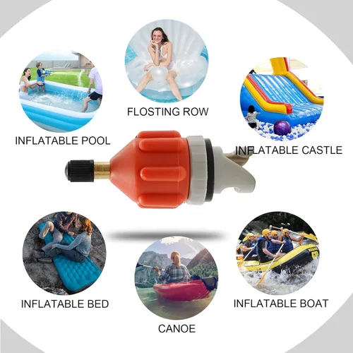 Miniatura 2 de Adaptador de bomba SUP, bomba de aire inflable para barco, kit de adaptador de válvula de aire, boquilla de aire, cabezal de conversión Naranja