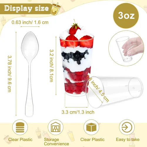 Miniatura 3 de Chengu Mini vasos de postre de plástico transparente de 3 onzas con cucharas, tazas redondas de postre para parfait, vasos de chupito de aperitivo