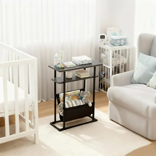 Miniatura 7 de Mesa auxiliar estrecha y pequeña para espacios pequeños, mesa auxiliar delgada con revistero, mesa auxiliar estrecha para sala de estar, sofá, Gris