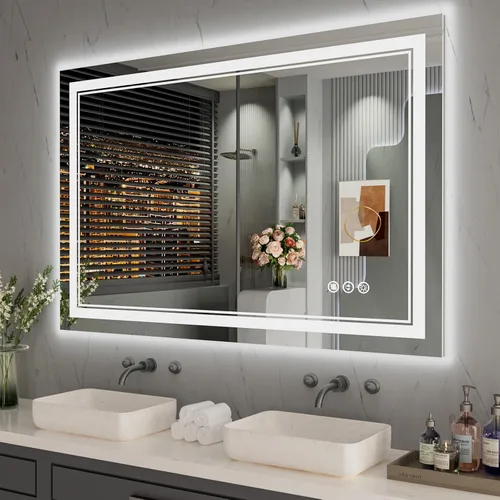 Miniatura 26 de Espejo de baño LED de 72 x 36 pulgadas, retroiluminado y frontal iluminado, espejo de tocador grande iluminado con luces, antiniebla, regulable