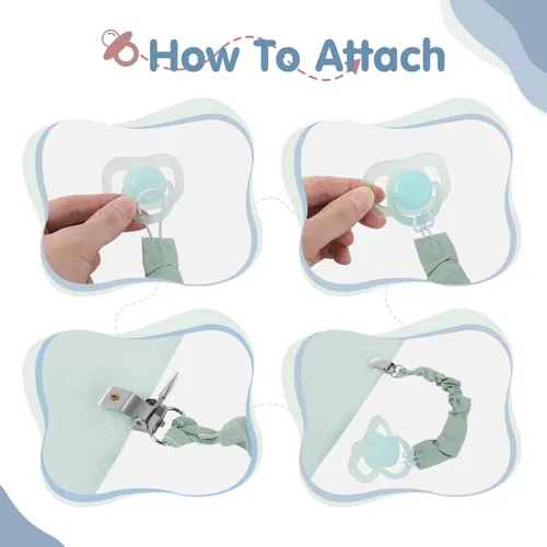 Miniatura 6 de TenderBabe Clip para chupete, paquete de 6 clips para chupete con adorable diseño de volantes, clips suaves y flexibles para bebé niña y niño Azul