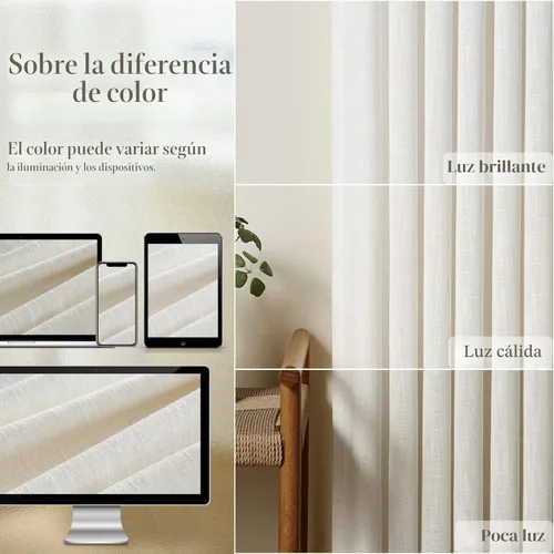 Miniatura 4 de Cortinas de lino natural con pliegues fruncidos de 120 pulgadas de largo para sala de estar, cortinas plisadas con ganchos y lengüeta trasera