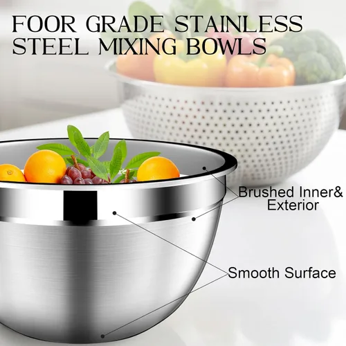 Miniatura 5 de DUTZUN Stainless Steel Mixing Bowls with Airtight Lids Set of 5, Black Best Kitchen Gifts for Mixing, Baking, Prep, Salads, Serving, Cooking