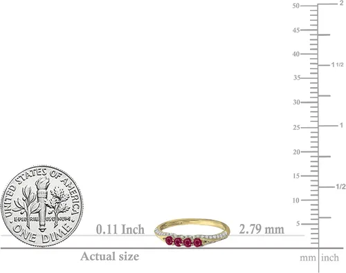 Miniatura 5 de Dazzlingrock Collection Anillo de boda redondo de rubí y diamante blanco apilable para mujer en oro