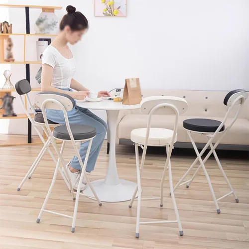 Miniatura 2 de 2-Pack Simple Bar Height Folding Chairs, Casual Wrought Iron Back Chairs, X-Frame Structure(Brown Color)