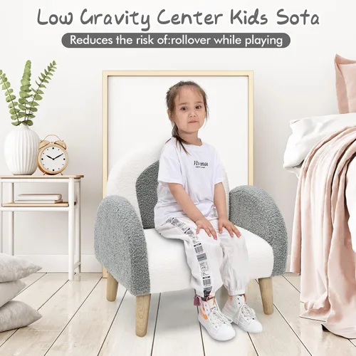 Miniatura 6 de INFANS Sofá para Niños, Sillón para Niños Pequeños con Marco de Madera Maciza, Diseño Anti-Volcadura, Tela de Felpa, Silla Tapizada para Niños