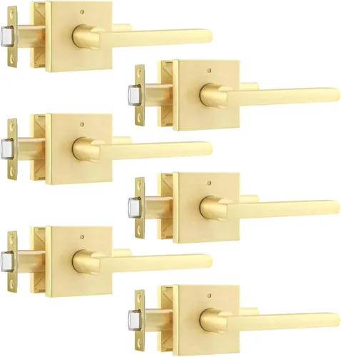 Miniatura 34 de Leydebong Paquete de 3 pomos de entrada dorados con llave igual, manija de puerta de entrada resistente, estilo contemporáneo, herrajes modernos