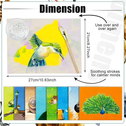 Miniatura 2 de 20 piezas de productos de demencia para ancianos con 1 pincel de pintura con tema de animales, juguetes reutilizables para pintura al agua, juguetes