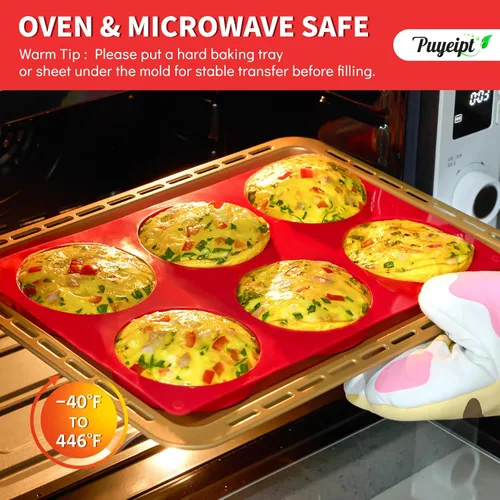 Miniatura 5 de Puyeipt Moldes de silicona para huevos de 4 pulgadas para sándwiches de desayuno, paquete de 2 moldes de silicona redondos antiadherentes