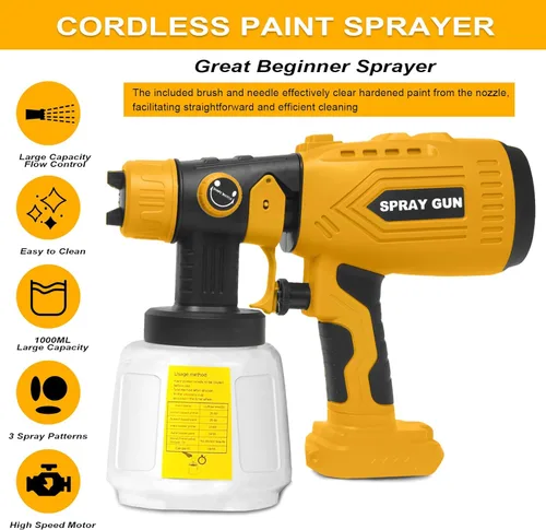 Miniatura 9 de Pulverizador de pintura inalámbrico para batería Dewalt de 20 V (batería no incluida), pistola de pintura eléctrica con 4 boquillas de cobre y 3