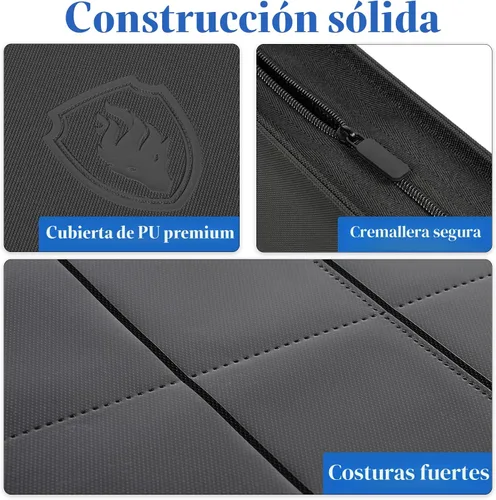 Miniatura 2 de Fabmaker - Carpeta de tarjetas con cierre de alta calidad, 9 bolsillos, cubierta de poliuretano, álbum de colección de tarjetas con cremallera, Negro