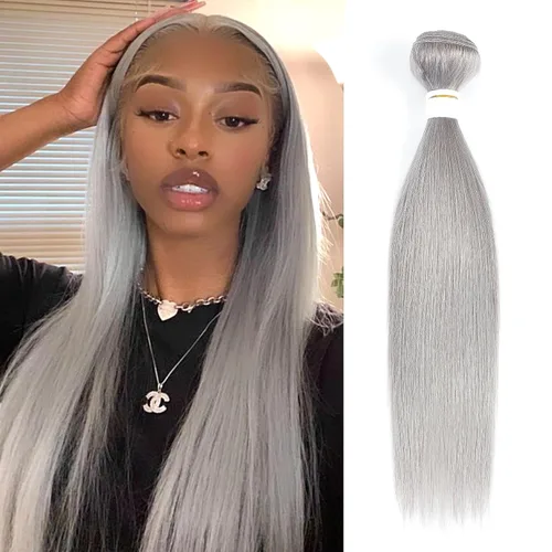 Miniatura 17 de Paquetes de Cabello Humano Ondulado Gris (10 pulgadas?1PC) 9A Paquetes de Tejido de Cabello Humano Brasileño Remy 100% Extensiones de Trama
