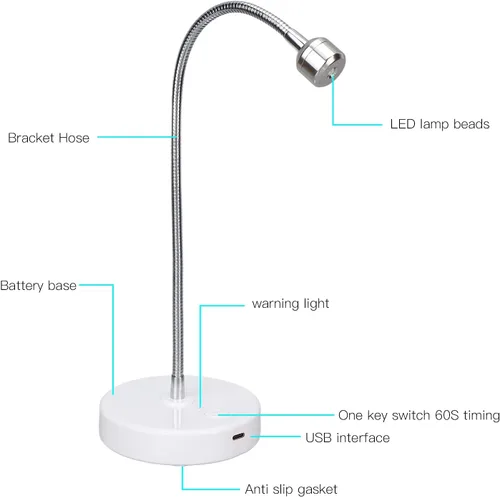 Miniatura 7 de LAJS5d4 - Lámpara de uñas LED UV, luz de curado de gel USB de 3 W con cuello de cisne giratorio de 360 grados, temporizador 60S para uso en salón
