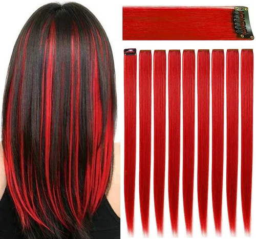 Miniatura 11 de Rhyme 12 piezas de extensiones de cabello de color azul y verde azulado con reflejos de princesa de 21 pulgadas con clip para niñas americanas