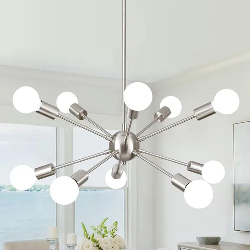 Miniatura 11 de Candelabros Sputnik - Moderna lámpara de techo Sputnik de 6 luces para sala de estar - Lámpara Sputnik industrial negra para comedor, dormitorio