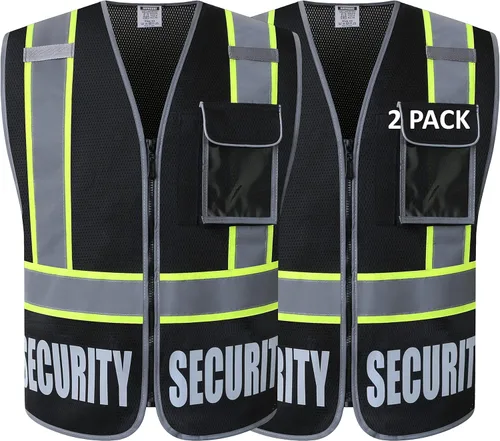 Miniatura 10 de Chaleco de Seguridad para Hombres y Mujeres Chaleco de Seguridad Reflectante con 5 Bolsillos y Cremallera Frontal Chaleco de Malla de Alta Negro