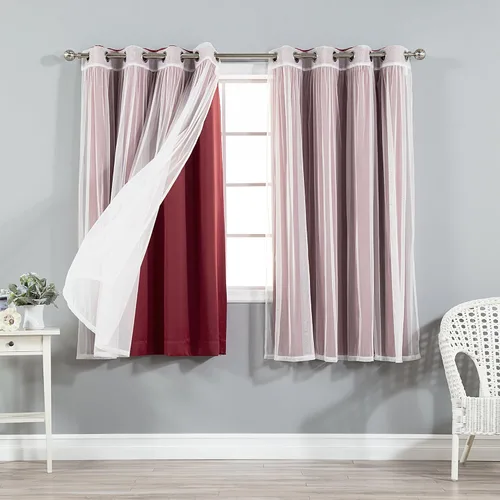 Miniatura 48 de Best Home Fashion Mix and Match - Juego de 4 cortinas de tul transparente y opacas, con ojales de acero inoxidable y níquel Rosa empolvado