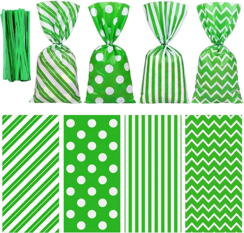 Miniatura 10 de Aneco Paquete de 100 bolsas de celofán arcoíris de 10.6 x 5.1 pulgadas, bolsas de plástico para dulces, bolsas de regalo, bolsas de regalo con lazos