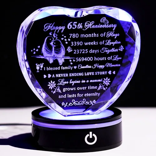 Miniatura 19 de YWHL Regalos de corazón de cristal para parejas con base LED, grabado con láser, regalo de recuerdo de feliz décimo aniversario para esposa, marido