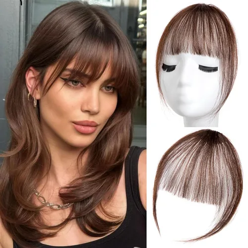 Miniatura 21 de Flequillo con clip, extensiones de cabello humano 100 % real, flequillo con clip para mujer, extensiones curvadas para uso diario