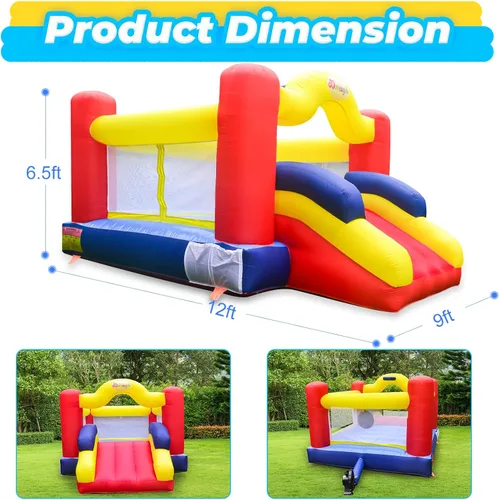 Miniatura 5 de Castillo inflable con soplador de aire y tobogán, castillo animoso familiar con juego de pelota de dardos, casa inflable para niños, 12 pies x 9