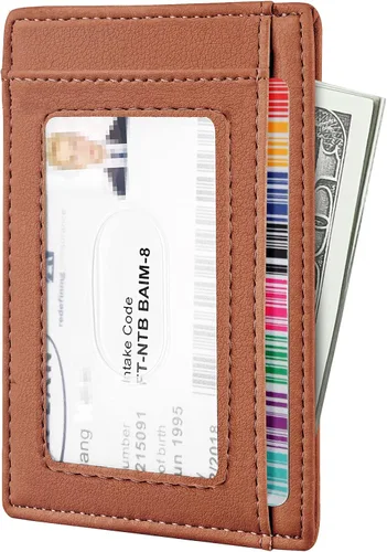 Miniatura 107 de Travelambo billetera mediana y minimalista de cuero para bolsillo frontal, con bloqueo de interferencia de radiofrecuencia
