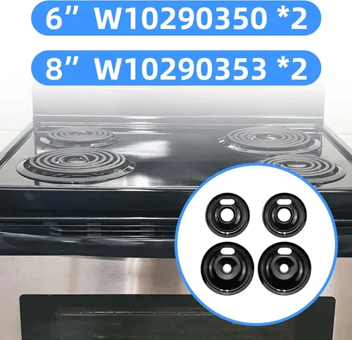 Miniatura 6 de Sartenes de goteo para quemador de estufa negro para Whirlpool Amana Crosley Electric Range, cuencos de goteo superior de estufa incluye 1 grande